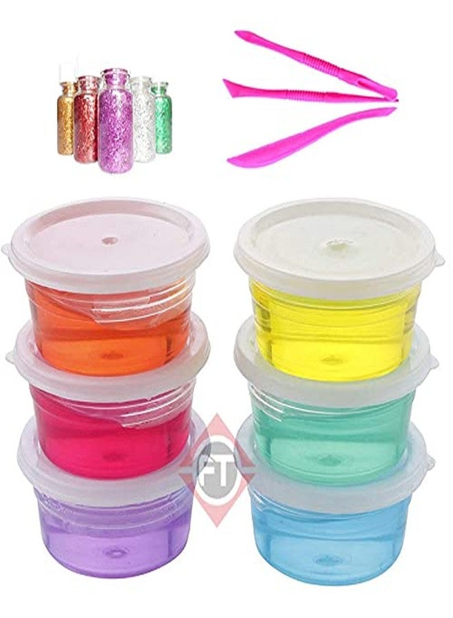 Firstly Traders Combo of 6 Crystal Slime with Free Glitter and Clay Tools for Kids Boys and Girls Age 3+ Years Magic Mud Surprise Gift - Image 1